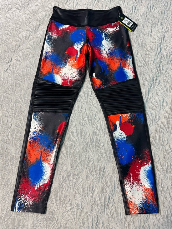 Zumba Fitness Pants - Zumba Fitness Must Move Ankle Leggings Black, Red, Blue & White Spray Print XL